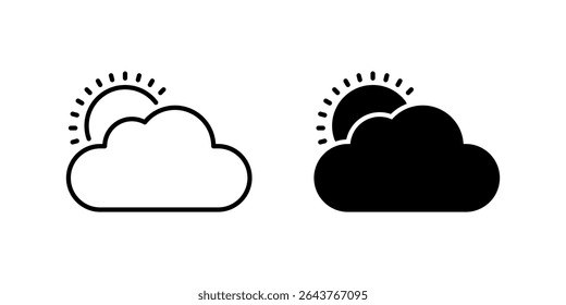 Partly Cloudy Icon Set. A black icon of partly cloudy skies, representing mixed weather.