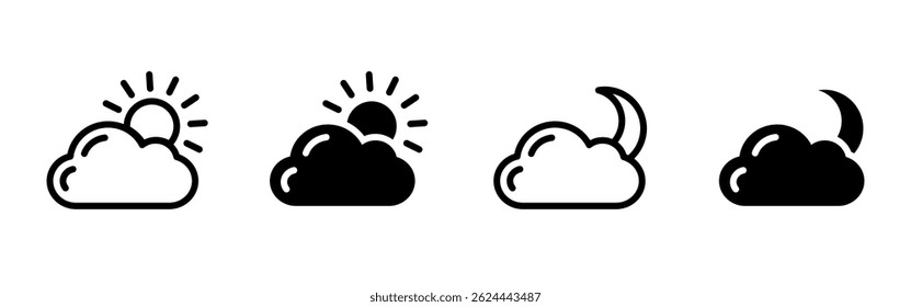 Partly cloudy icon. Sun behind cloud vector illustration. Weather forecast symbol. Daytime sky and climate pictogram for meteorology and seasonal design.