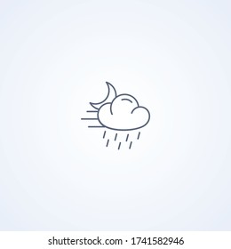 Partly cloudy at night and rain, vector best gray line icon on white background, EPS 10