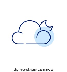 Partly cloudy night. Weather forecast. Pixel perfect line icon