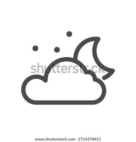 Partly Cloudy Night Weather Icon. Thin Line Moon with Cloud Illustration for Evening Forecast, Calm Night Conditions and Reduced Visibility. Isolated Outline Vector Symbol, Editable Stroke Pictogram