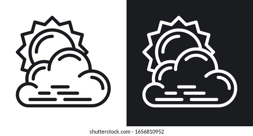 Icono parcialmente nublado o parcialmente nublado para aplicaciones o widget de pronóstico del tiempo. Sol detrás de la nube. Versión de dos tonos sobre fondo en blanco y negro