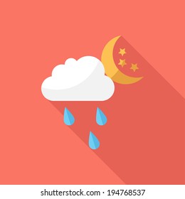 Partly Cloudy with Showers icon. Flat design style modern vector illustration. Isolated on stylish color background. Flat long shadow icon. Elements in flat design.