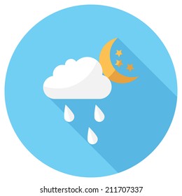 Partly Cloudy with Showers icon. Flat design style modern vector illustration. Isolated on stylish color background. Flat long shadow icon. Elements in flat design.