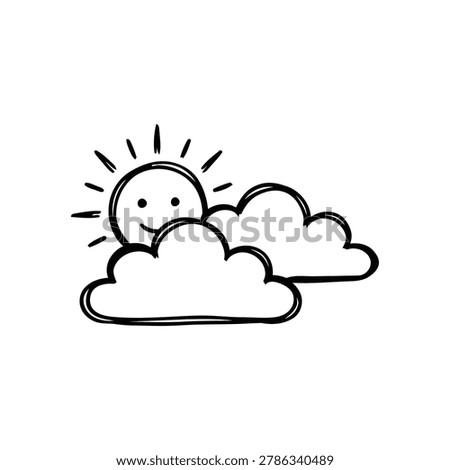 Partly Cloudy Sun Weather Outline Icon Illustration Containing sunny cloud forecast, daytime climate symbol, and weather condition icon