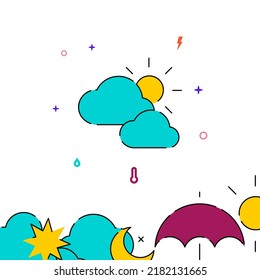 Partly cloudy weather filled line vector icon, simple illustration, weather, forecast related bottom border.