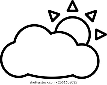 Partly Cloudy Weather Icon, Line Art