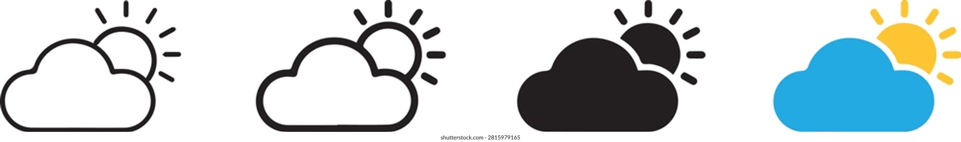 Partly cloudy weather icon. Sun and cloud symbol. Simple pictogram for weather forecast, daytime sky, sunny intervals, climate stock vector.