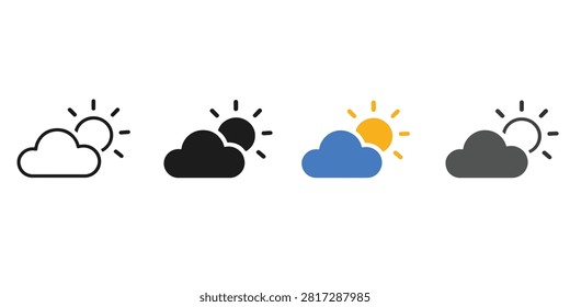 Partly cloudy weather icon. Sun and cloud symbol. Simple pictogram for weather forecast, daytime sky, sunny intervals, climate, summer and outdoor conditions