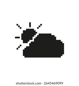 Partly Cloudy Weather Pixel Art Icon. Sun And Cloud Weather Forecast Symbol. Meteorological Conditions Representation. Isolated Vector Illustration.
