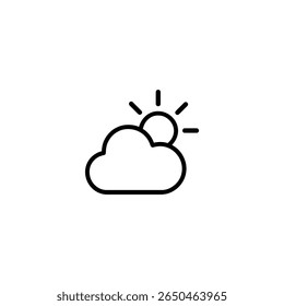 Partly cloudy weather symbol with sun and cloud. Minimalist black and white line art for forecast applications. Isolated on a white background.