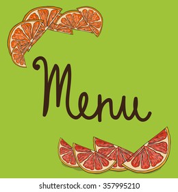 Partly hand drawn menu sample decorated with images of cut citruses. Restaurant and cafe design element. Food industry. Printed production.