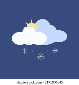 Partly To Mainly Cloudy With Small Amount Of Snow At Day Sign. Weather Icon Day With Cloud And Snow
