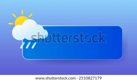 Partly rainy. Empty tile to place your content, weather forecast app or website. Cloud, lightning, sun, thunderstorm, autumn, downpour, wind, temperature, precipitation, degrees Celsius, Fahrenheit