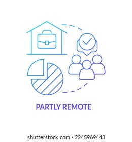 Partly remote blue gradient concept icon. Workflow schedule. Freelance and full time. Hybrid work model abstract idea thin line illustration. Isolated outline drawing. Myriad Pro-Bold font used