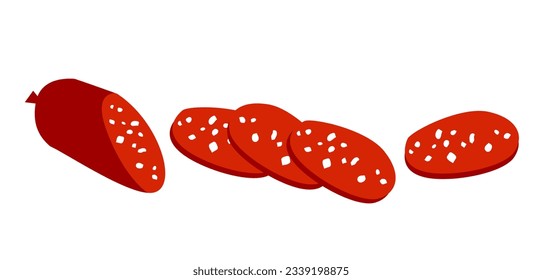 Partly sliced hard Salami. Isolated image.