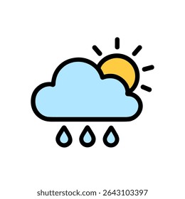 Partly sunny day with light rain. Icon symbol illustration