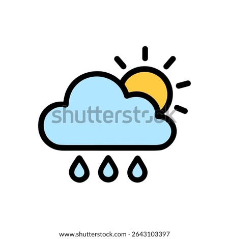 Partly sunny day with light rain. Icon symbol illustration