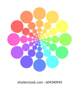 Partly transparent rainbow spectrum color circles arranged in the rings. Vector illustration.