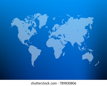 Partly transparent World map silhouette on blue gradient mesh background. Vector illustration.