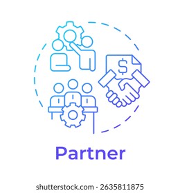 Partner blue gradient concept icon. Partnership organization, collaboration. Teamwork, negotiation. Round shape line illustration. Abstract idea. Graphic design. Easy to use in infographic, brochure