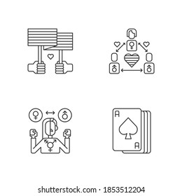 Partner choice linear icons set. Love freedome parade. Pride movement ideas. Bisexual family. Customizable thin line contour symbols. Isolated vector outline illustrations. Editable stroke
