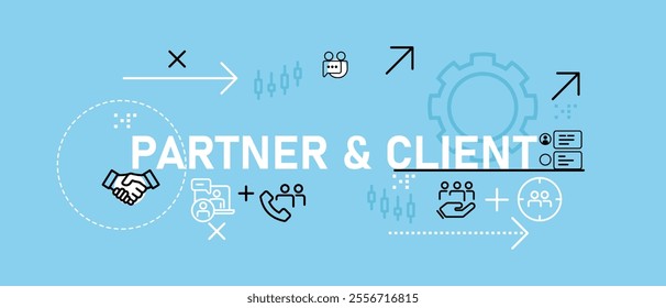 Partner and client agreement contract cooperation relation commitment partnership in business concept web header light blue background