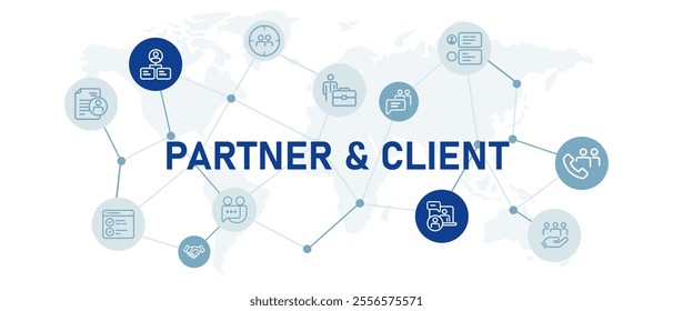 Partner and Client icon set relation work job cooperation partnership work job contract teamwork agreement sign design outline collection