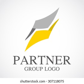 Partner connect support link ribbon puzzle abstract vector logo design template teamwork business icon company identity symbol concept