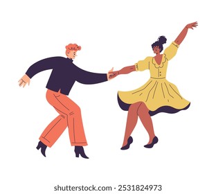 Partner Dance with Man and Woman Character Moving Body to Music Vector Illustration