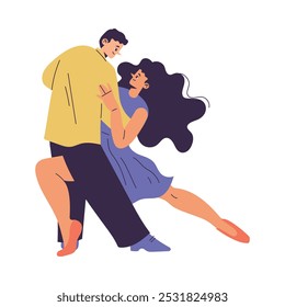 Partner Dance with Man and Woman Character Moving Body to Music Vector Illustration