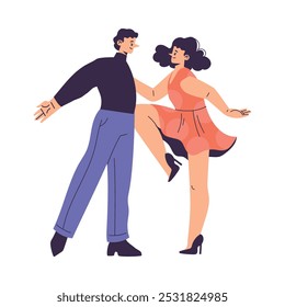 Partner Dance with Man and Woman Character Moving Body to Music Vector Illustration