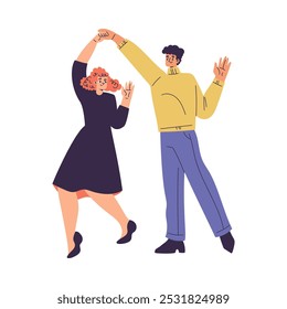 Partner Dance with Man and Woman Character Moving Body to Music Vector Illustration