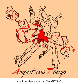 Partner dance. Tango. Man and woman dancing. Vector. The Argentine tango.