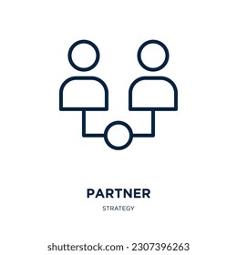 Partnersymbol aus der Strategiesammlung. Dünner linearer Partner, Verbindung, Handkontursymbol einzeln auf weißem Hintergrund. Zeilenvektorpartner, Symbol für Web und Mobile