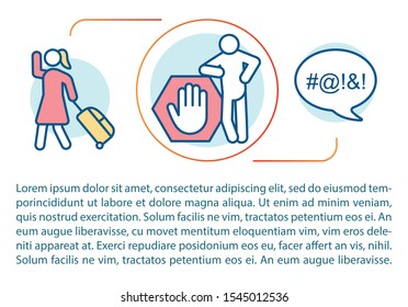 Partner indifference article page vector template. Loneliness. Difference of values. Brochure, magazine, booklet design element with linear icons. Print design. Concept illustrations with text