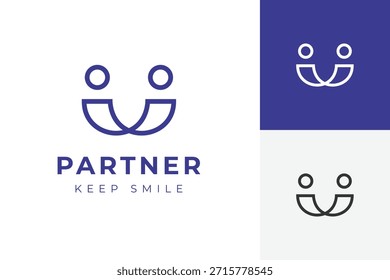 Partner Logo Icon Design, Abstract Two Happy Figures Connecting for Business and Dental Clinic