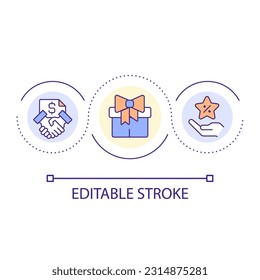 Partner loyalty program loop concept icon. Special discounts. Exclusive proposition. Membership benefit abstract idea thin line illustration. Isolated outline drawing. Editable stroke. Arial font used