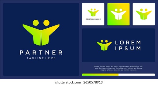 Design de logotipo de pessoas parceiras com abraço humano