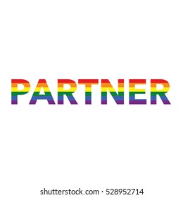 Partner: Rainbow color calligraphy on white background