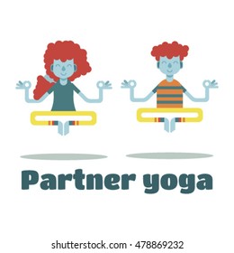 Partner yoga. Flat illustration. Boy and girl on the white background