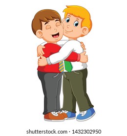 Partners businessman in formal wear giving a hug