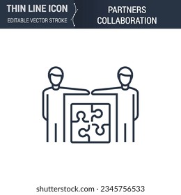Partners Collaboration Icon - Thin Line Business Symbol. Perfect for Web Design. High-Quality Outline Vector Concept. Premium Mono Linear Logo.