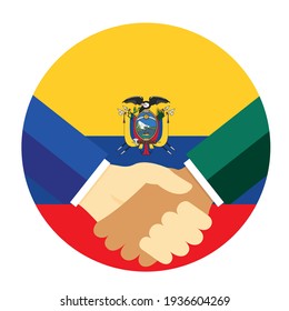 Partner Handshake mit der Flagge von Ecuador. Vektorgrafik im Flachstil.