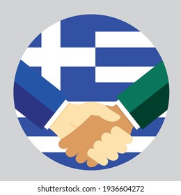 Partner Händedruck mit der Flagge Griechenlands. Vektorgrafik im Flachstil.