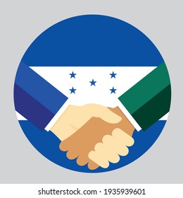 Partners handshake with the flag of Honduras. Vector flat style illustration.