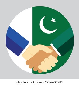 Partners handshake with the flag of Pakistan. Vector flat style illustration.