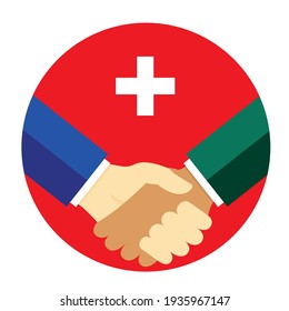 Partners handshake with the flag of Sweden. Vector flat style illustration.