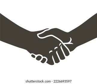 Partners handshake. Two hands shaking each other. Hands holding one another gesture of contract agreement, friendship. Logo icon sign. Vector silhouette sketch illustration