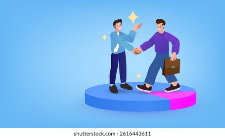 Partners handshaking. Teamwork and negotiation concept. businessmen handshake, cartoon flat design style. Finance. Financial intermediaries. Vector outline illustration.
